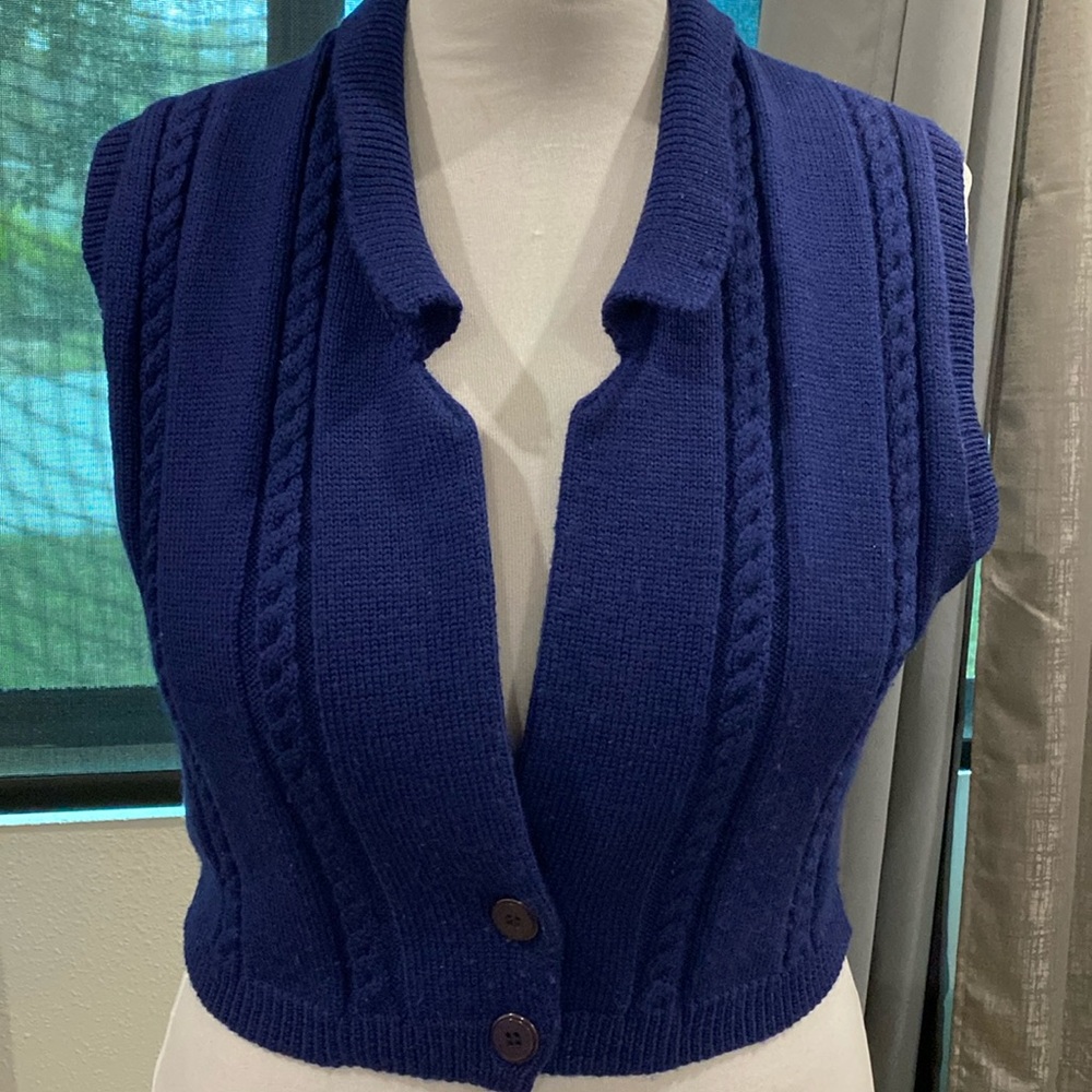 Vintage Pendleton 100% Virgin Wool Sweater Vest Navy Blue Cable Knit |Size L